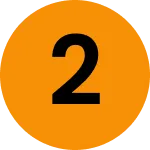 A large black number 2 centered on an orange circle with a gray jagged border.