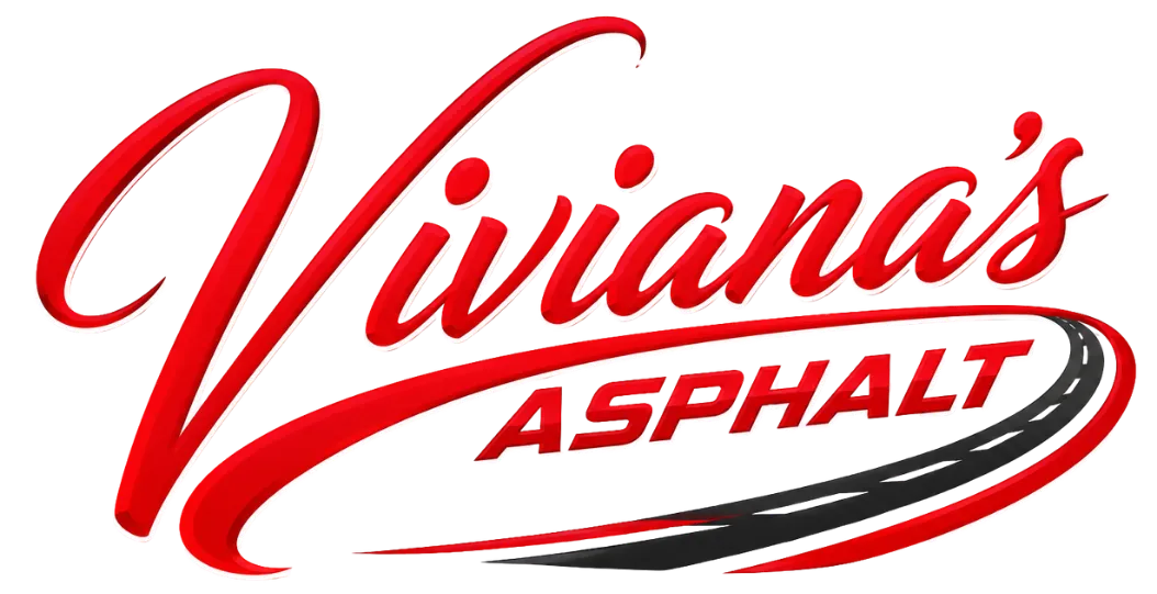 Logo with "Viviana’s Asphalt" in red script, featuring a stylized road curving underneath the text.